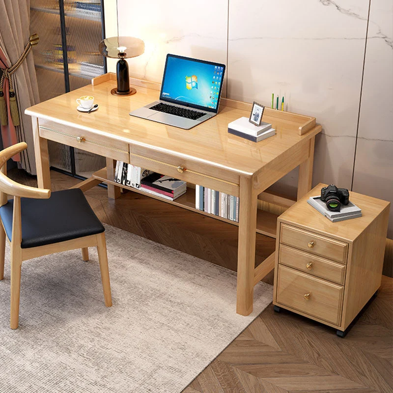 Bureau d'ordinateur en bois massif de style Glam, 2 tiroirs, bureau à domicile de 23,6 po de large Clearhalo