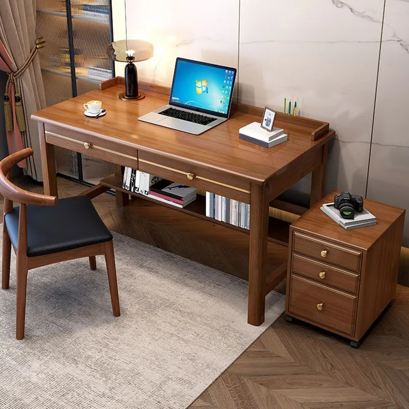 Bureau d'ordinateur en bois massif de style Glam, 2 tiroirs, bureau à domicile de 23,6 po de large Clearhalo