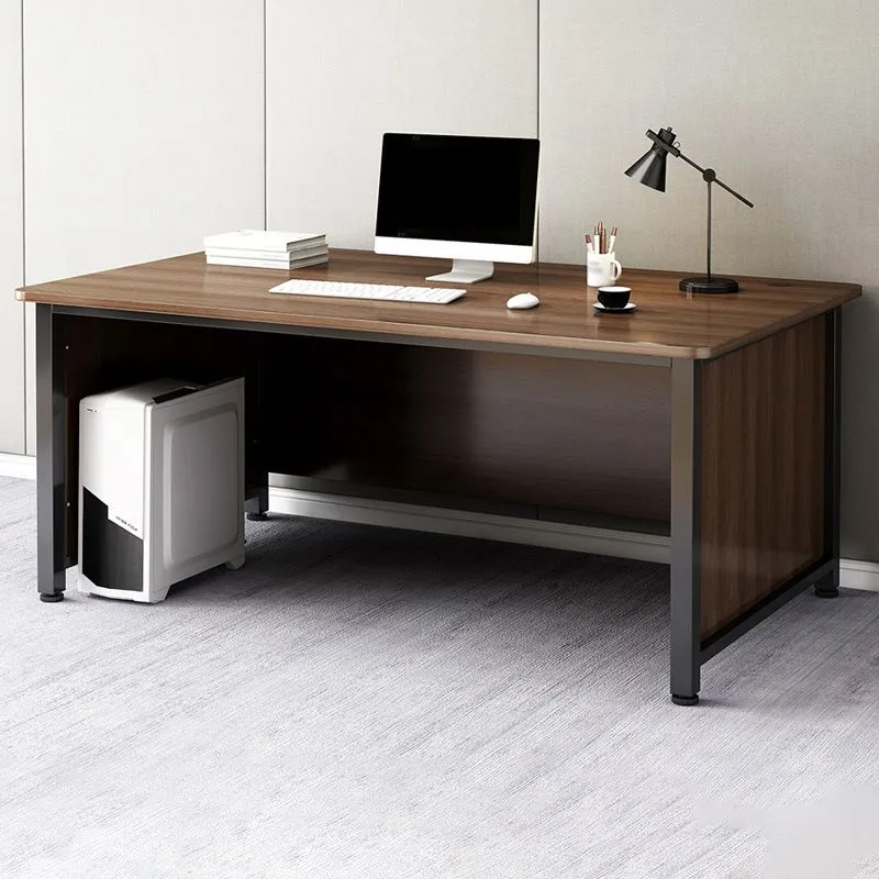 Bureau d'ordinateur en bois moderne, gestion des câbles, bureau rectangulaire Clearhalo