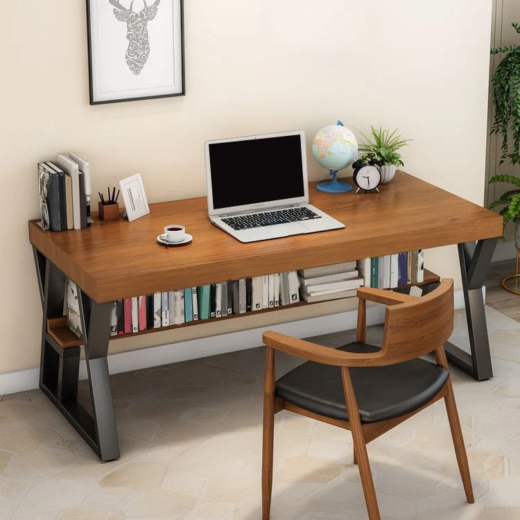 Bureau d'ordinateur en bois naturel, bureau rectangulaire industriel Clearhalo