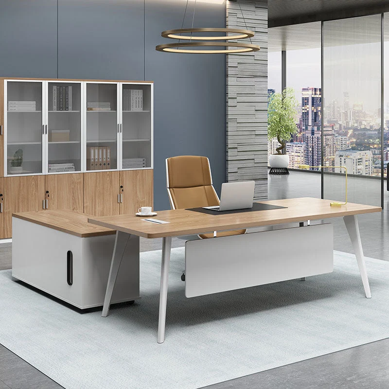 Bureau d'ordinateur en bois rectangulaire avec gestion des câbles, bureau de réunion moderne pour le bureau Clearhalo