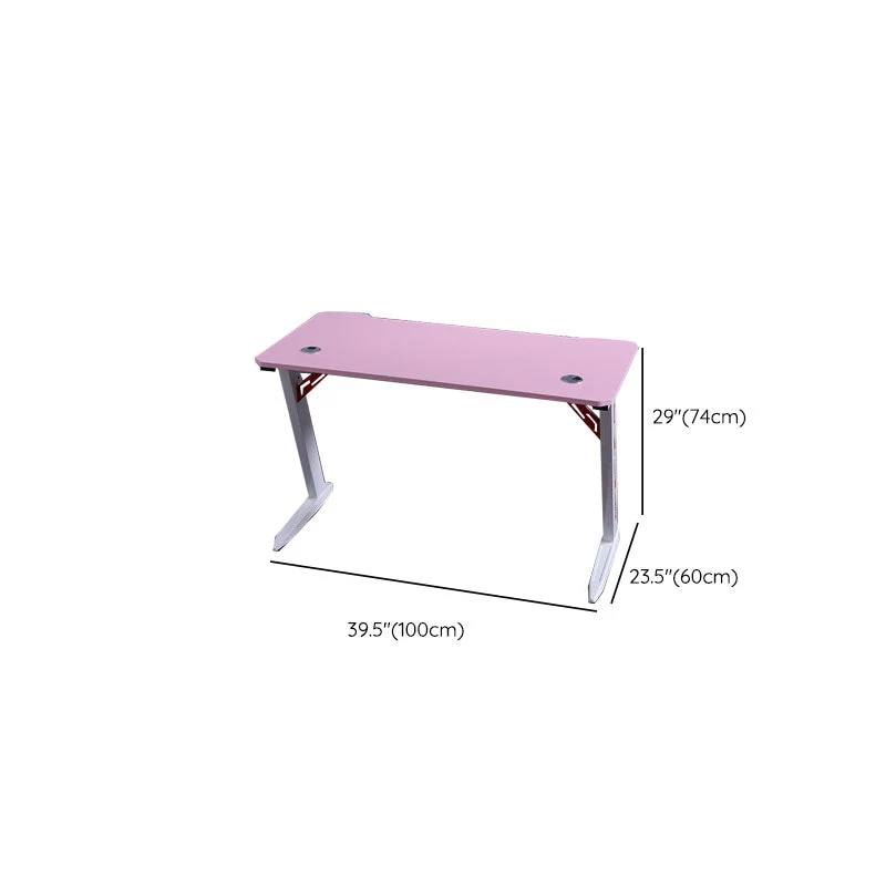 Bureau d'ordinateur en bois rose, gestion des câbles, bureau d'écriture en forme de T Clearhalo