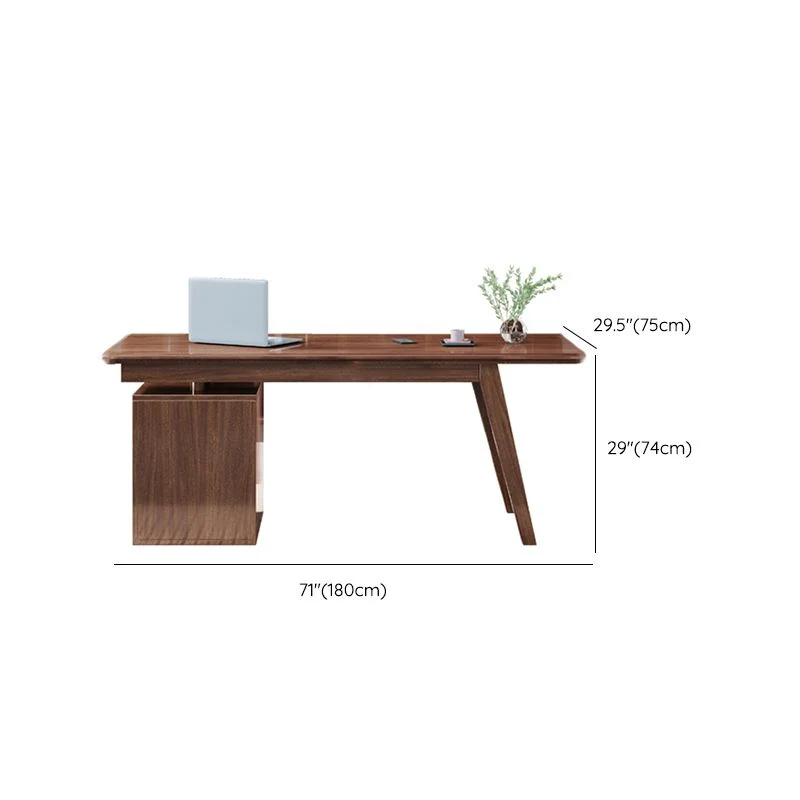Bureau d'ordinateur de chambre à coucher marron noyer, rectangulaire de style moderne avec 3 tiroirs Clearhalo
