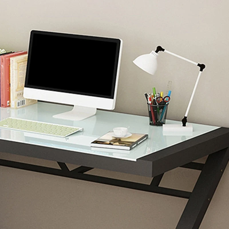 Bureau d'ordinateur contemporain avec dessus en verre et finition antique Clearhalo