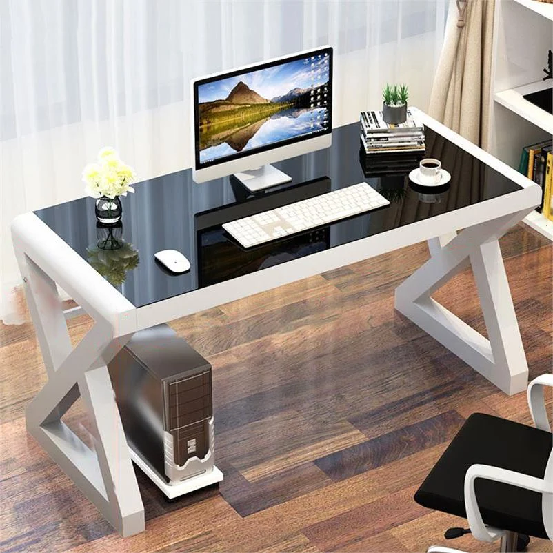 Bureau d'ordinateur contemporain avec plateau en verre rectangulaire Clearhalo