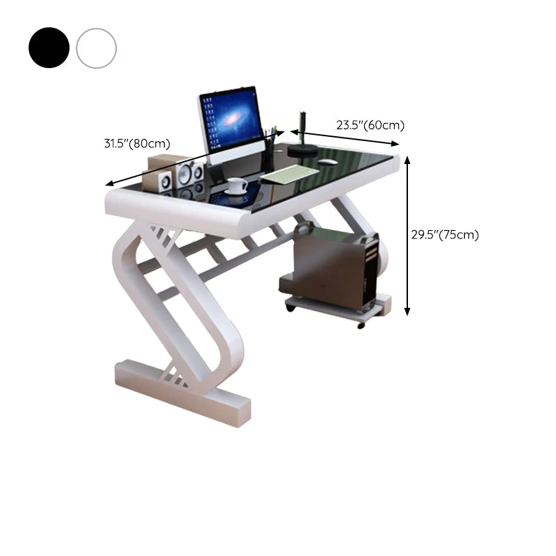 Bureau d'ordinateur contemporain avec plateau en verre rectangulaire Clearhalo
