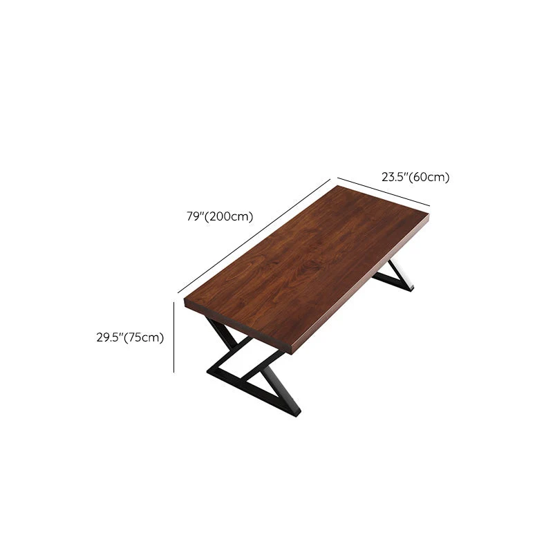Bureau d'ordinateur contemporain en bois massif au fini antique avec pieds en métal Clearhalo