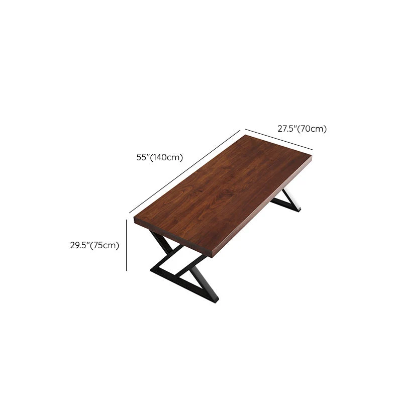 Bureau d'ordinateur contemporain en bois massif au fini antique avec pieds en métal Clearhalo