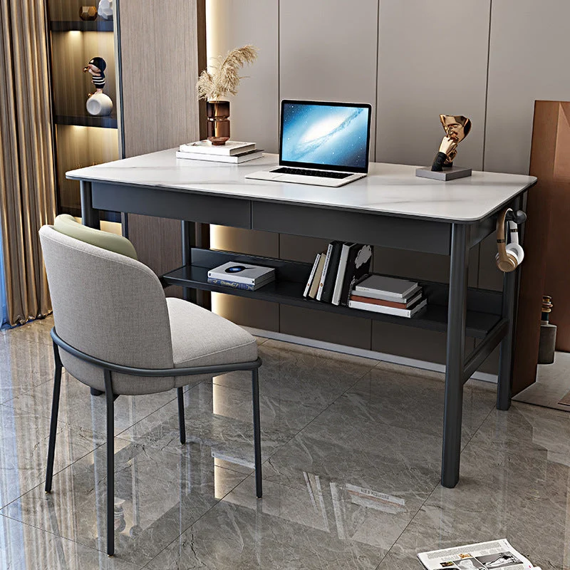 Bureau d'ordinateur contemporain en bois massif, finition antique Clearhalo
