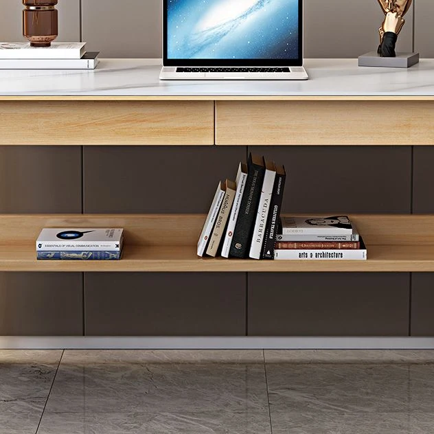 Bureau d'ordinateur contemporain en bois massif, finition antique Clearhalo
