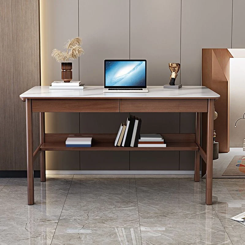 Bureau d'ordinateur contemporain en bois massif, finition antique Clearhalo