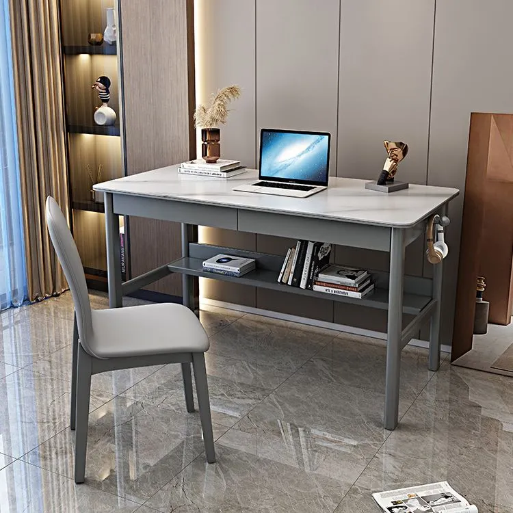 Bureau d'ordinateur contemporain en bois massif, finition antique Clearhalo