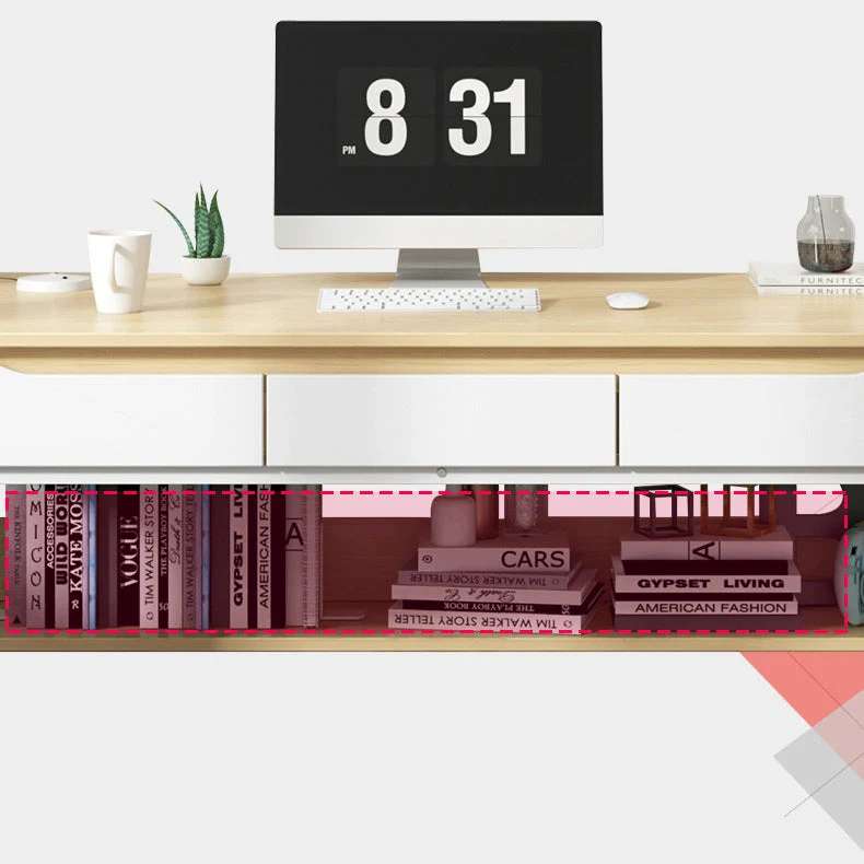 Bureau d'ordinateur contemporain en bois rectangulaire de 23 po de largeur avec tiroirs Clearhalo