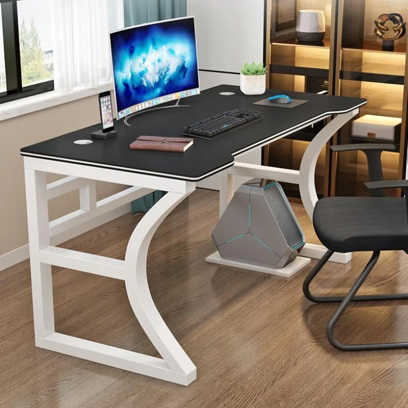 Bureau d'ordinateur contemporain au fini antique avec pieds en métal Clearhalo