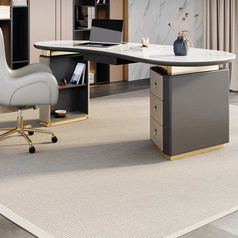 Bureau d'ordinateur contemporain en marbre pour bureau 30"H en blanc Clearhalo