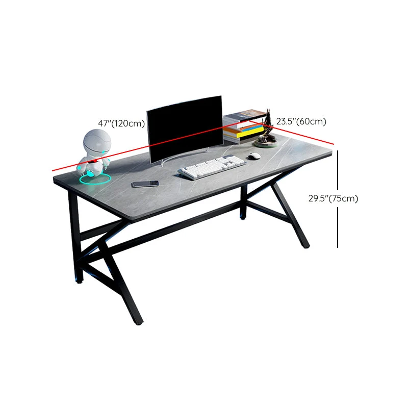 Bureau d'ordinateur contemporain en pierre avec pieds noirs Clearhalo