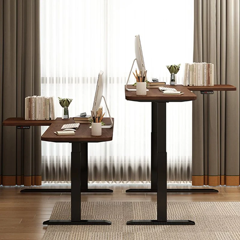 Bureau d'ordinateur contemporain pour la maison, bureau d'écriture en forme de L à hauteur réglable Clearhalo