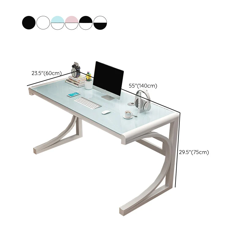 Bureau d'ordinateur contemporain rectangulaire en verre avec support pour moniteur Clearhalo