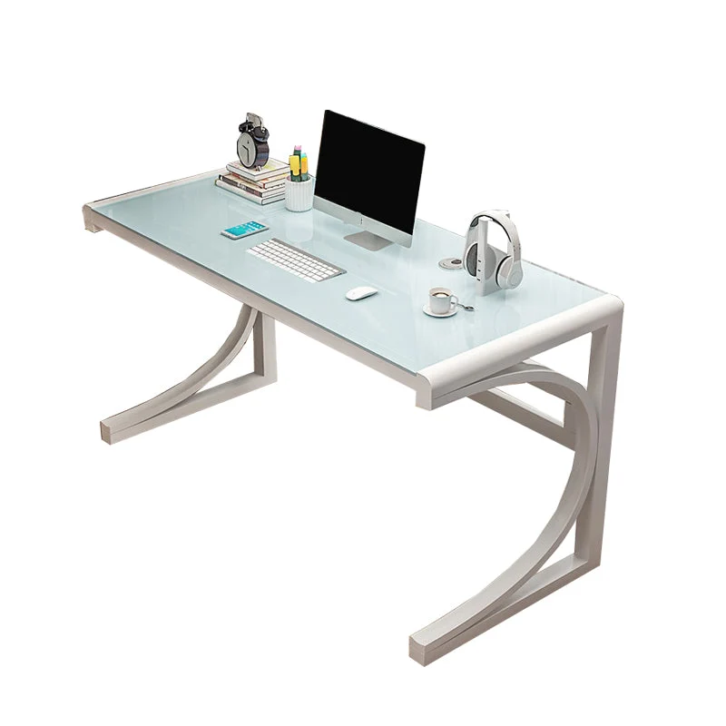 Bureau d'ordinateur contemporain rectangulaire en verre avec support pour moniteur Clearhalo