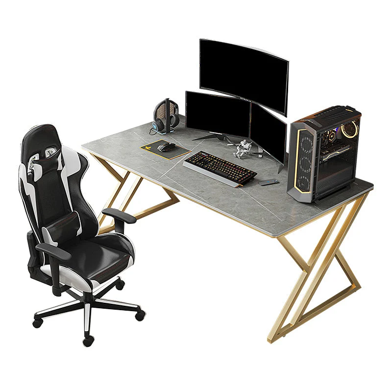 Bureau d'ordinateur contemporain, secrétaire rectangulaire doré avec pieds en métal Clearhalo