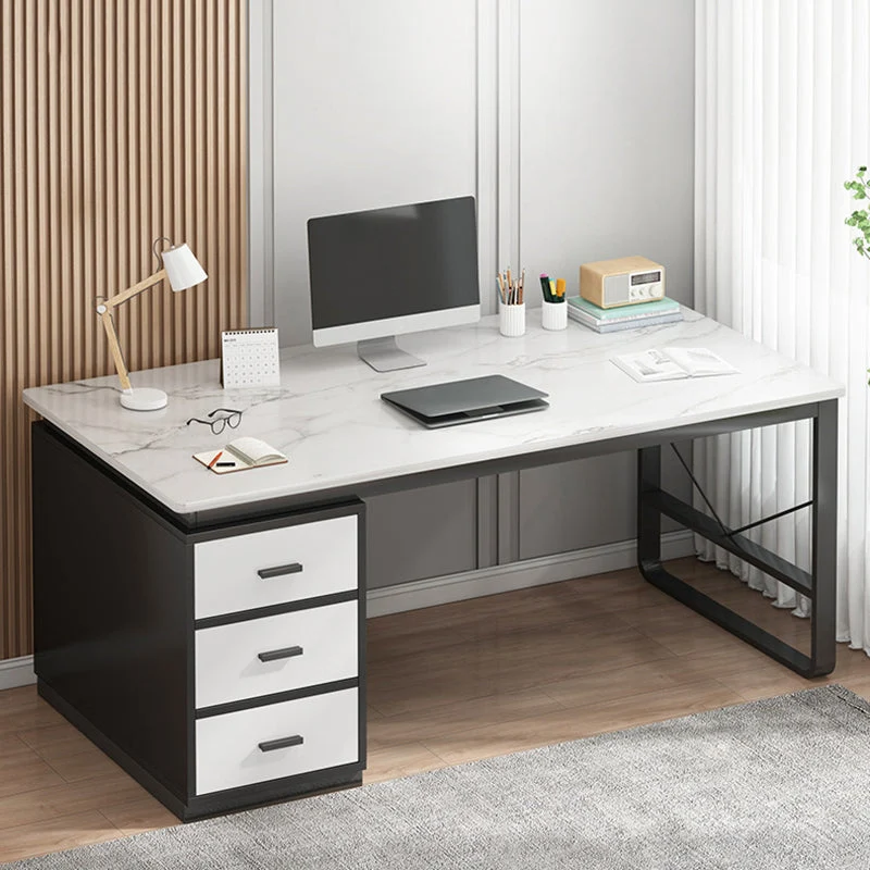 Bureau d'ordinateur contemporain à 3 tiroirs, finition antique Clearhalo