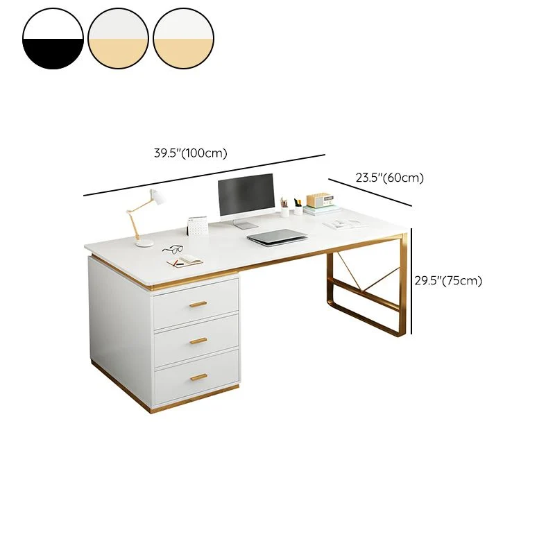 Bureau d'ordinateur contemporain à 3 tiroirs, finition antique Clearhalo