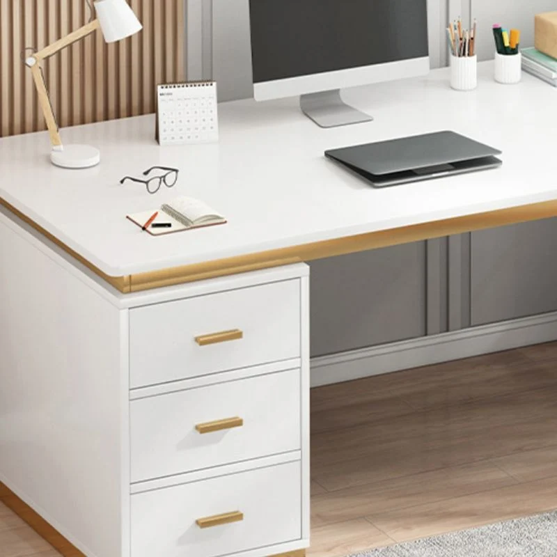 Bureau d'ordinateur contemporain à 3 tiroirs, finition antique Clearhalo