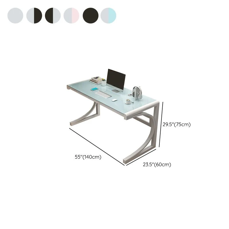 Bureau d'ordinateur contemporain en verre au fini antique avec pieds en métal Clearhalo