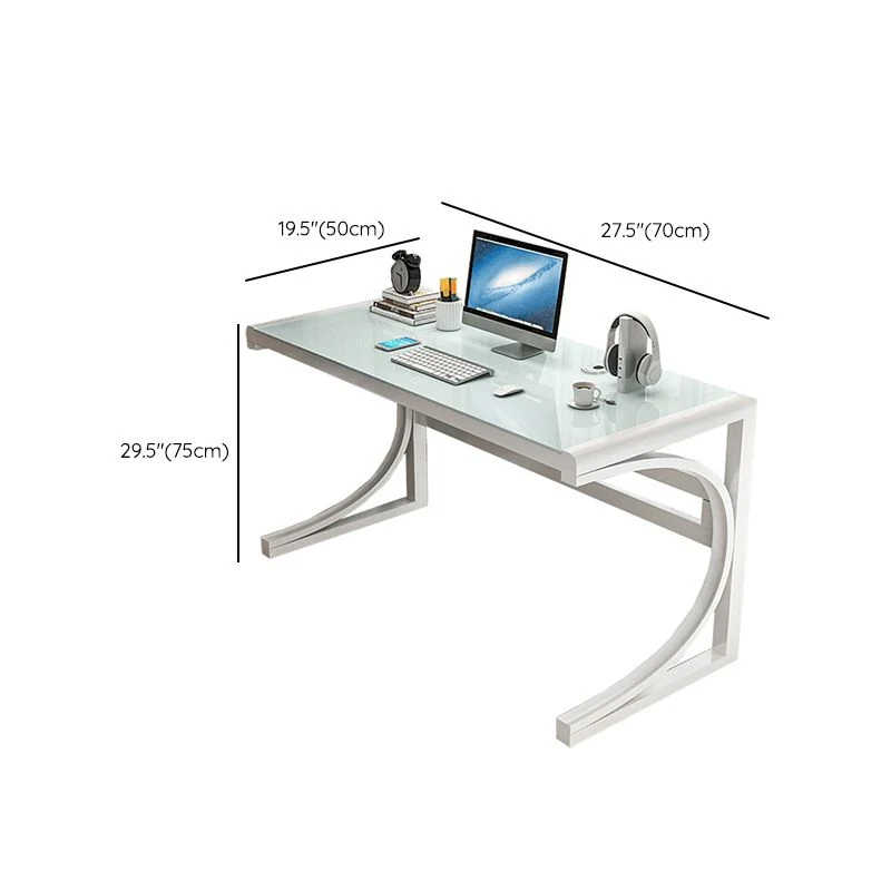 Bureau d'ordinateur contemporain en verre au fini antique avec pieds en métal Clearhalo