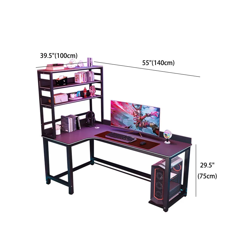Bureau d'ordinateur d'angle de style Esports, pieds en métal noir avec étagères Clearhalo