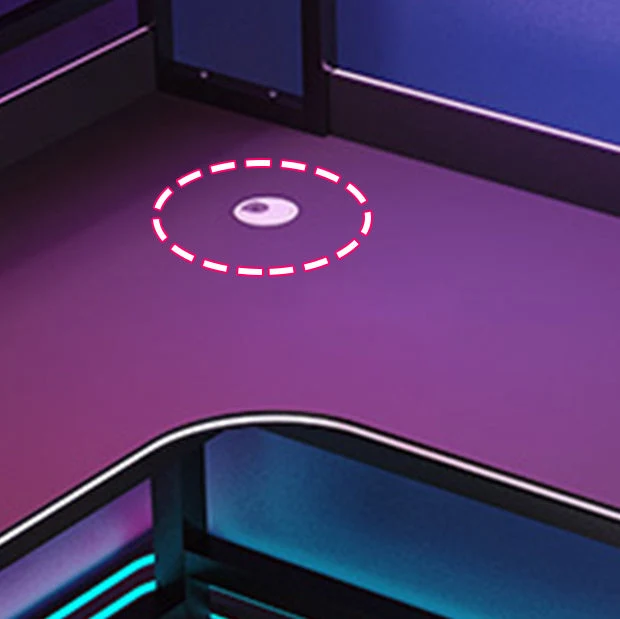 Bureau d'ordinateur d'angle de style Esports, pieds en métal noir avec étagères Clearhalo