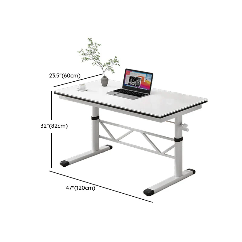 Bureau d'ordinateur domestique à hauteur réglable, bureau d'écriture blanc moderne Clearhalo
