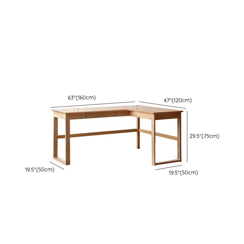 Bureau d'ordinateur en forme de L en chêne avec tiroir et gestion des câbles Clearhalo