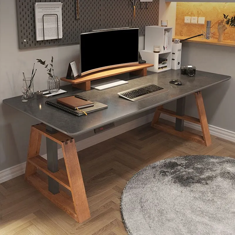 Bureau d'ordinateur de forme rectangulaire moderne, bureau de travail en bois avec 2 pieds pour la maison Clearhalo