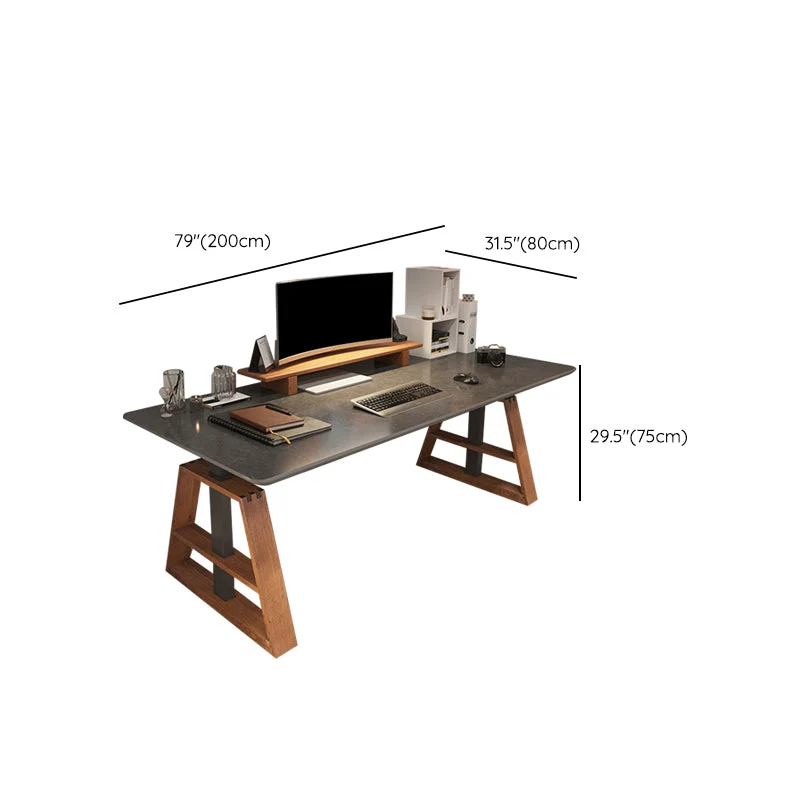 Bureau d'ordinateur de forme rectangulaire moderne, bureau de travail en bois avec 2 pieds pour la maison Clearhalo