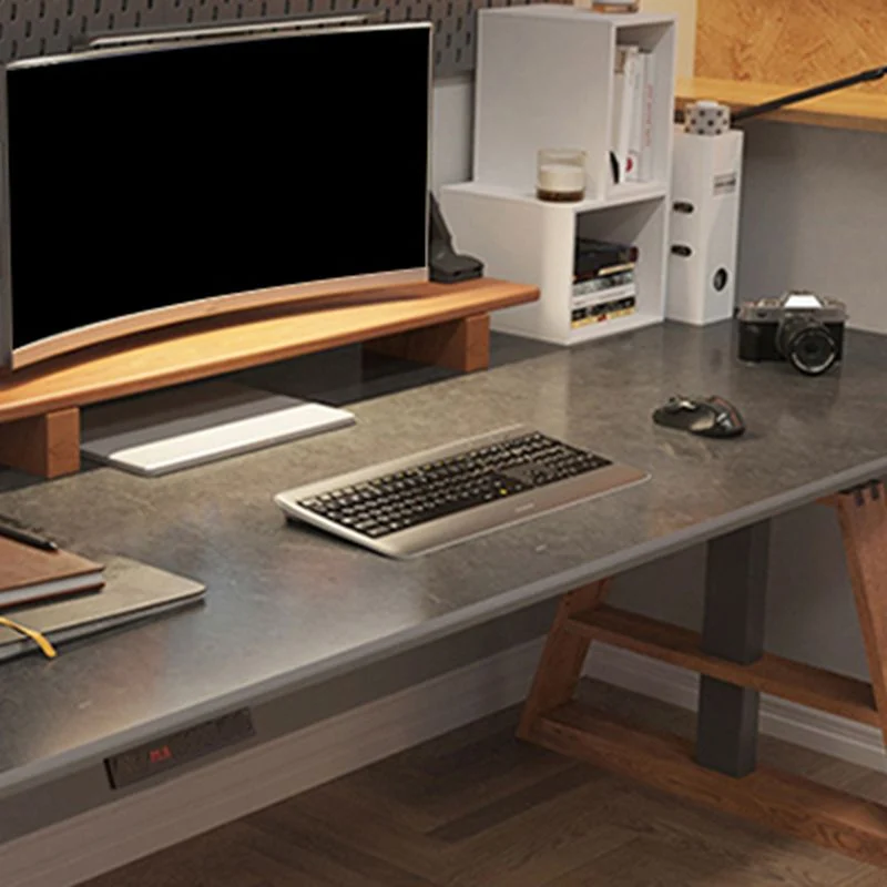 Bureau d'ordinateur de forme rectangulaire moderne, bureau de travail en bois avec 2 pieds pour la maison Clearhalo