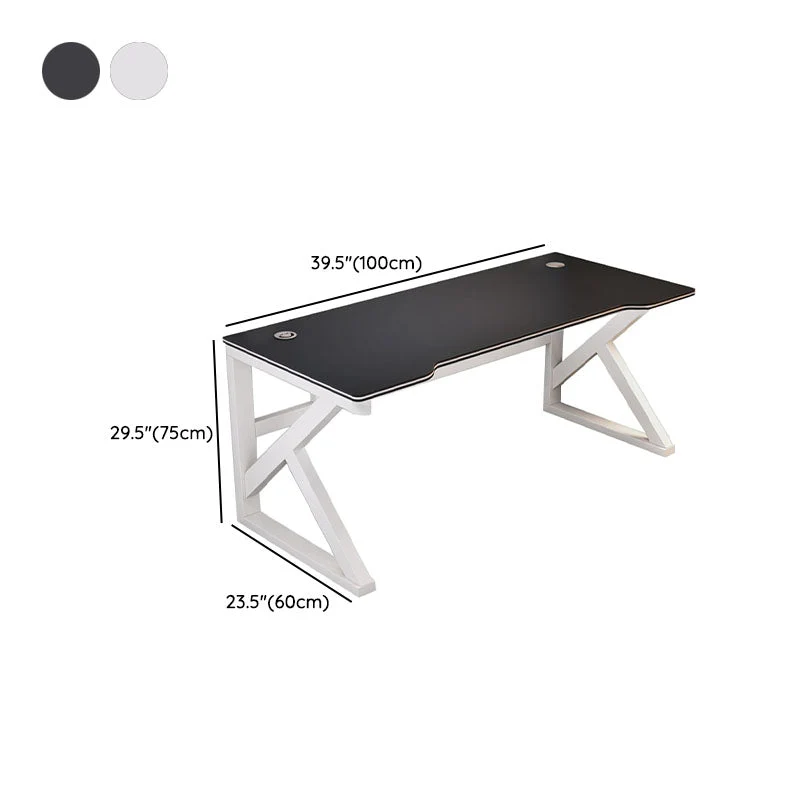 Bureau d'ordinateur de forme rectangulaire, Style moderne, blanc/noir, pour la maison Clearhalo