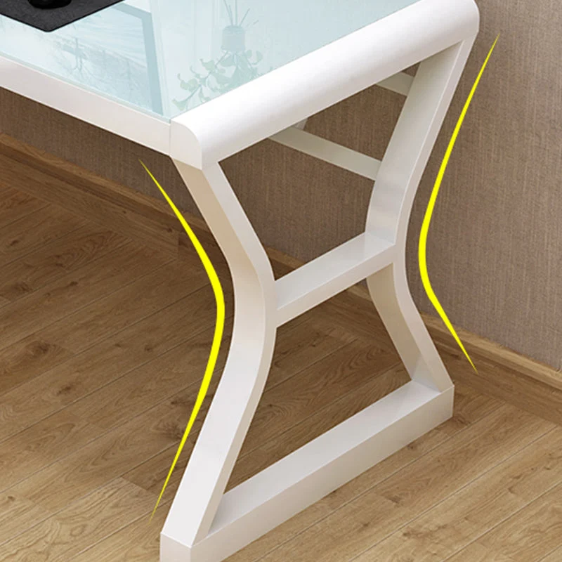 Bureau d'ordinateur de forme rectangulaire en verre trempé avec 2 pieds pour la maison Clearhalo