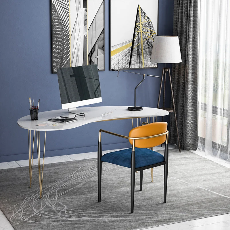 Bureau d'ordinateur Glam moderne, doré, base en épingle à cheveux de 29,5 po Clearhalo