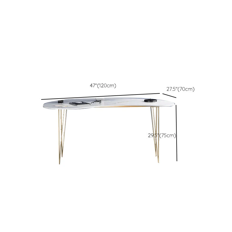 Bureau d'ordinateur Glam moderne, doré, base en épingle à cheveux de 29,5 po Clearhalo