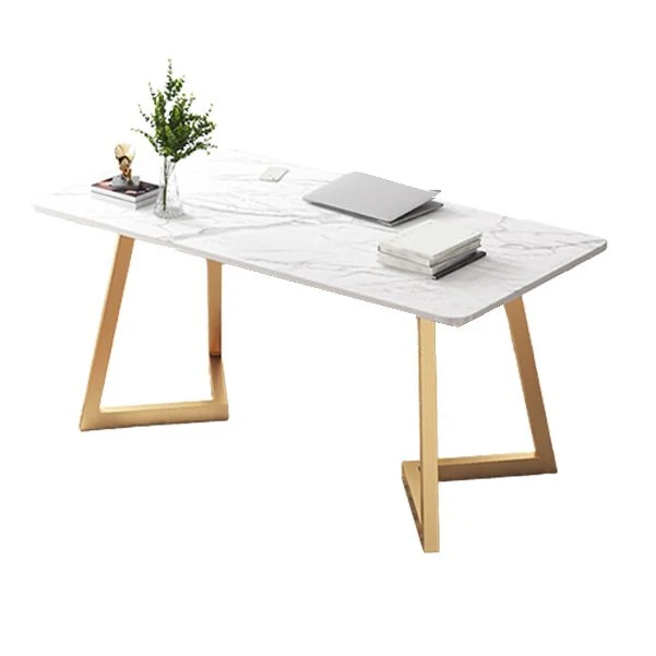 Bureau d'ordinateur incurvé Glam de 29,53 po de hauteur, finition antique, pieds en métal Clearhalo