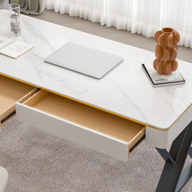 Bureau d'ordinateur incurvé Glam, finition antique, avec 2 tiroirs de rangement Clearhalo