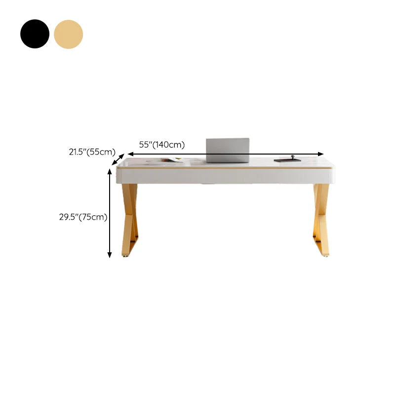Bureau d'ordinateur incurvé Glam, finition antique, avec 2 tiroirs de rangement Clearhalo