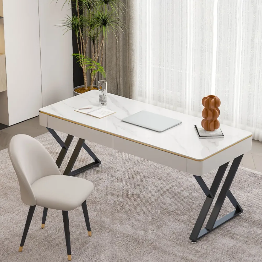 Bureau d'ordinateur incurvé Glam, finition antique, avec 2 tiroirs de rangement Clearhalo