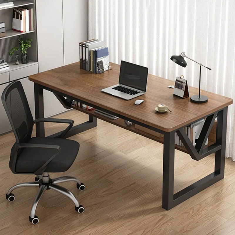 Bureau d'ordinateur incurvé industriel, finition antique, pieds en métal Clearhalo