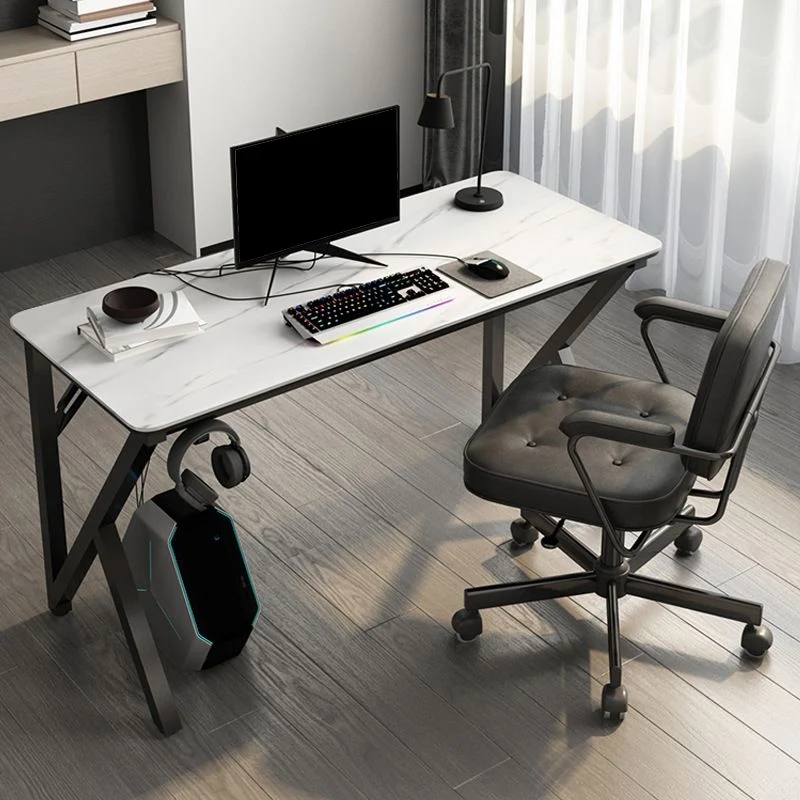 Bureau d'ordinateur industriel de 23,6 po de large en pierre et métal Clearhalo