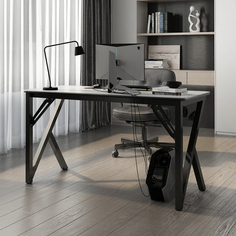 Bureau d'ordinateur industriel de 23,6 po de large en pierre et métal Clearhalo