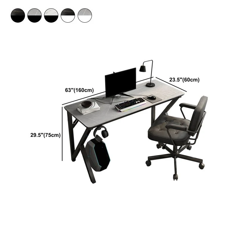 Bureau d'ordinateur industriel de 23,6 po de large en pierre et métal Clearhalo