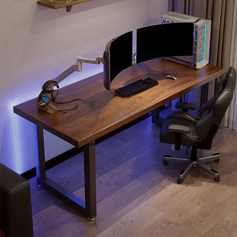 Bureau d'ordinateur industriel en bois, bureau rectangulaire avec pieds en métal Clearhalo
