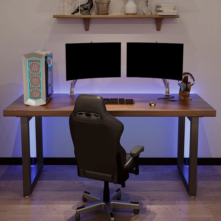Bureau d'ordinateur industriel en bois, bureau rectangulaire avec pieds en métal Clearhalo